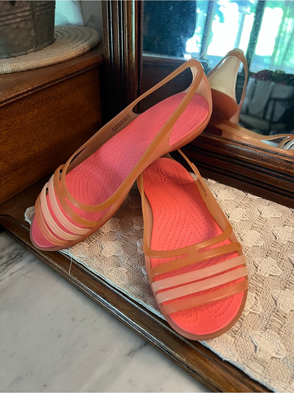CROCS Classic Isabella Hurache Casual Jelly Flat Sandals Pink Peach Women's Sz 6